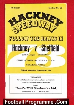 Hackney Speedway v Sheffield 1973 - speedway programme