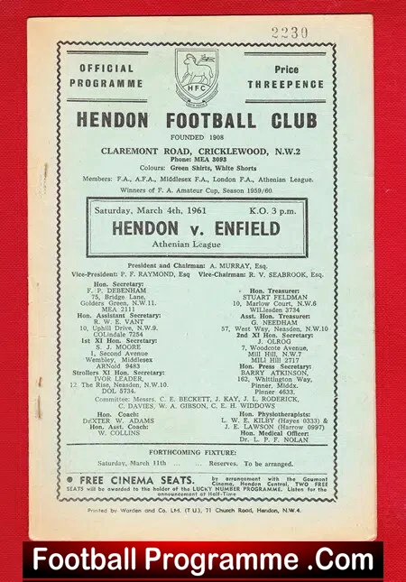 Hendon v Enfield 1961