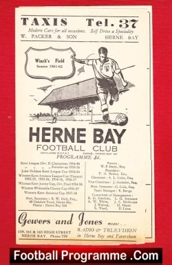 Herne Bay v Deal Town 1962 - Reserves Match - football programme