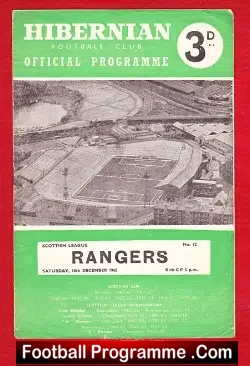 Hibernian Hibs v Glasgow Rangers 1960 - football programme