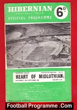 Hibernian Hibs v Heart Of Midlothian Hearts 1960 - football programme