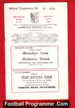 Hounslow Town v Maidstone United 1957 - football programme