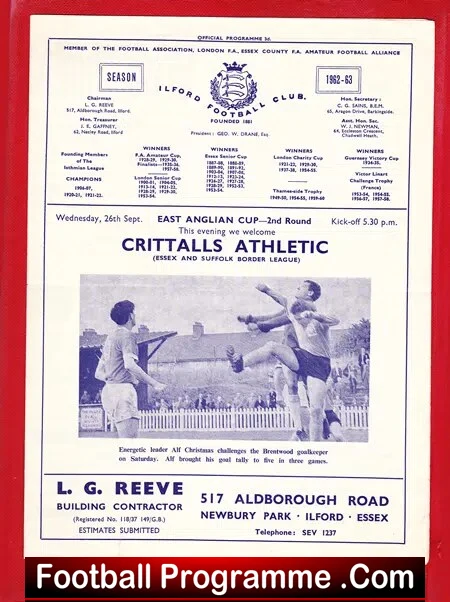 Ilford v Crittall Athletic 1962 – East Anglian Cup