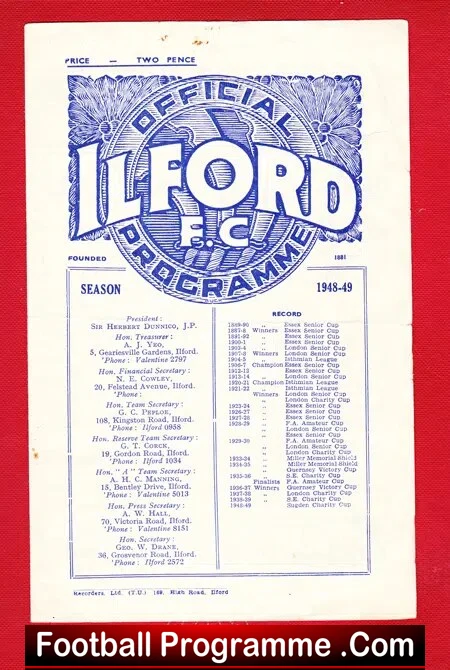 Ilford v Oxford University 1948 – Friendly Match