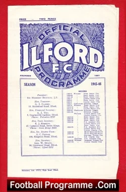 Ilford v Walthamstow Avenue 1945 – 1940s Programme