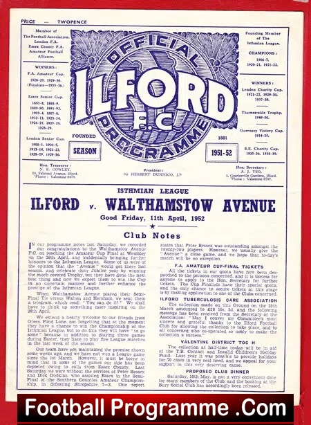 Ilford v Walthamstow Avenue 1952 – 1950s