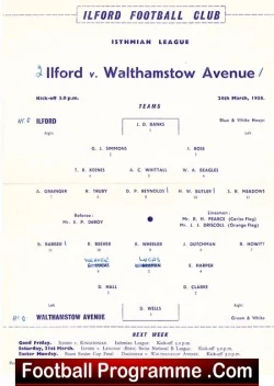 Ilford v Walthamstow Avenue 1956 - Single Sheet Issue - football programme