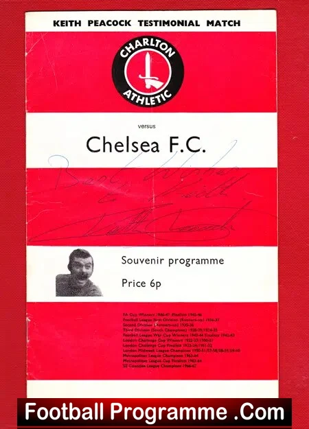 Keith Peacock Testimonial Benefit Match Charlton Athletic Signed