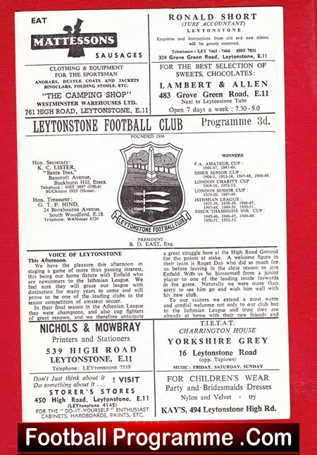 Leytonstone v Enfield 1963 – unsure of date