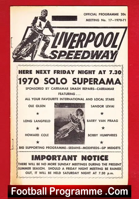 Liverpool Speedway Scratch Race International Stars Solo 1970