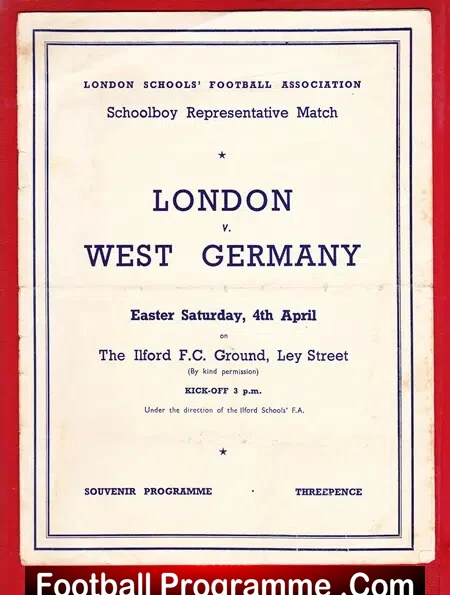 London Boys v West Germany 1953 – Schoolboys at Ilford