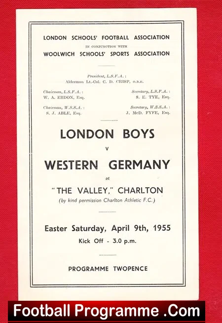 London Boys v West Germany 1955 – At Charlton + J Greaves