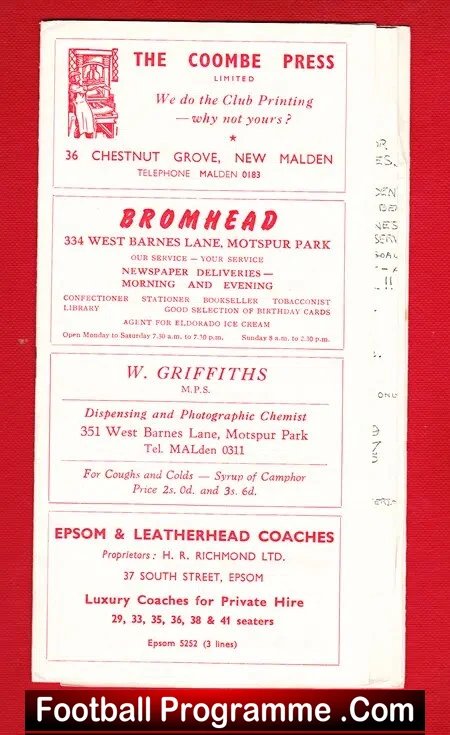 Malden Town v Farncombe 1958