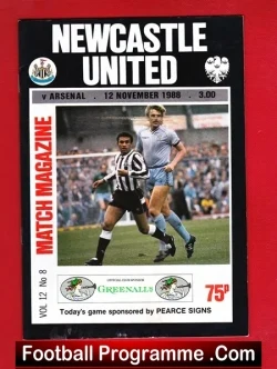 Newcastle United v Arsenal 1988 - football programme