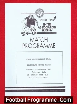 North Sussex v Blackheath 1991 - Under 15 Schoolboys Crawley - football programme
