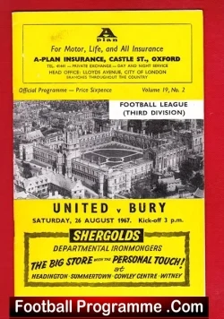 Oxford United v Bury 1967 - football programme