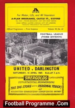 Oxford United v Darlington 1967 - football programme