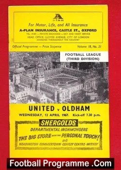 Oxford United v Oldham Athletic 1967 - football programme