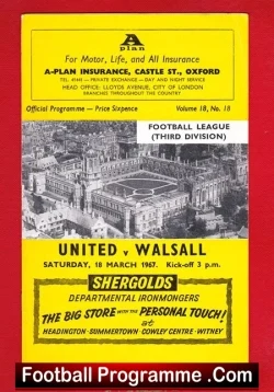 Oxford United v Walsall 1967 - football programme