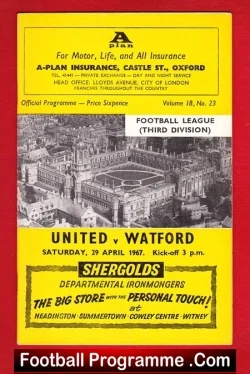 Oxford United v Watford 1967 - football programme