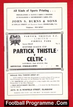 Partick Thistle v Glasgow Celtic 1964 - Scottish League Cup - football programme
