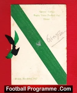 Queens College Rugby Union Club Dinner Menu 1927 - Multi Signed - sports memorabilia