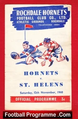 Rochdale Hornets Rugby v St Helens 1960