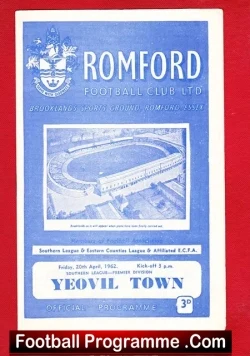 Romford v Yeovil Town 1962 - football programme