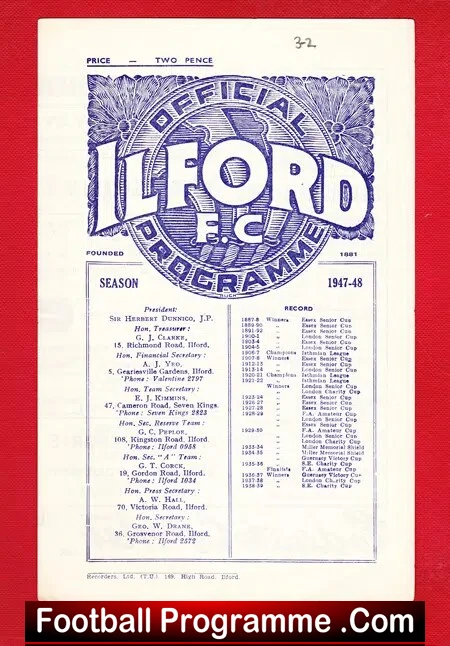 Royal Navy v Isthmian League 1948 – at Ilford
