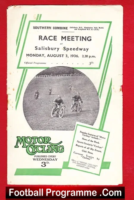 Salisbury Speedway Race Meeting 1936 – 1930s Speedway Programme