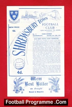 Shrewsbury Town v Bournemouth 1964 - football programme