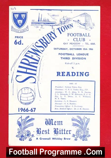 Shrewsbury Town v Reading 1966