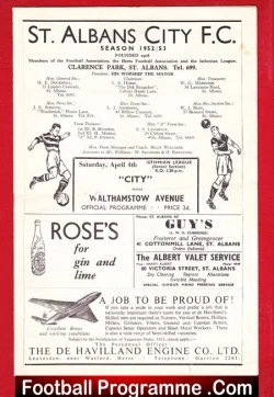 St Albans City v Walthamstow Avenue 1953 - football programme