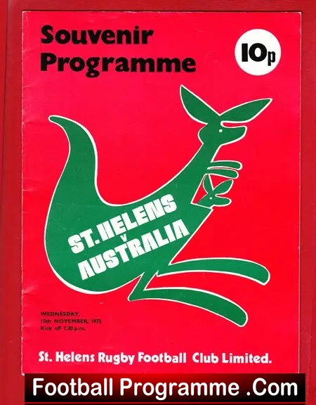 St Helens Rugby v Australia 1972 – Souvenir Programme