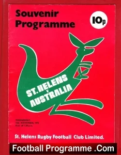 St Helens Rugby v Australia 1972 – Souvenir Programme
