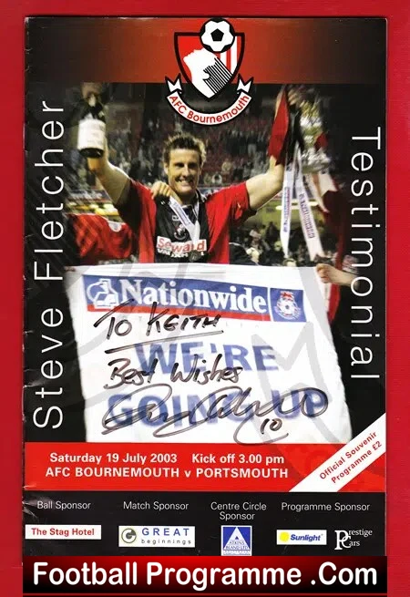 Steve Fletcher Testimonial Benefit Match Bournemouth 2003 Signed