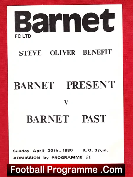 Steve Oliver Testimonial Benefit Match Barnet 1980 - Signed