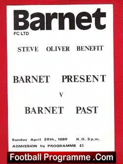 Steve Oliver Testimonial Benefit Match Barnet 1980 - Signed - football programme