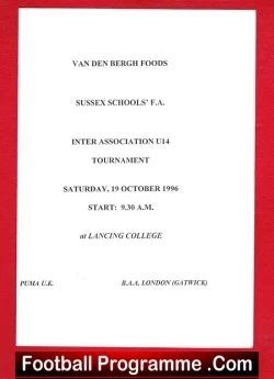 Sussex Schoolboys U14 Cup Final 1996 - at Lancing College - football programme