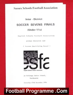 Sussex Soccer Sevens Finals 1994 Schoolboys Ocklynge Eastbourne - football programme