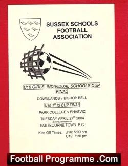 Sussex U16 Girls Womens Football Final 2004 - Womens Eastbourne - football programme
