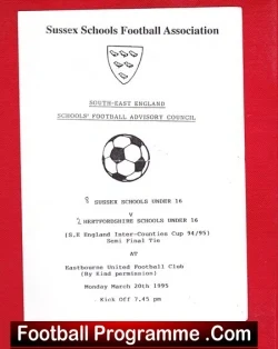 Sussex v Hertfordshire 1995 - Schoolboys U16 Eastbourne United - football programme