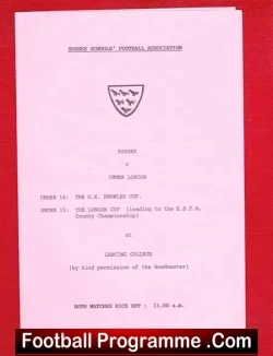 Sussex v Inner London 1990 - Under 14 Schoolboys at Lancing - football programme