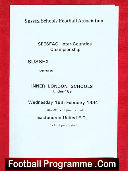 Sussex v Inner London Schools 1994 Schoolboys Eastbourne United