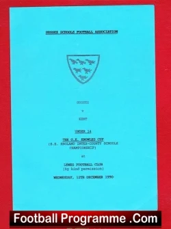 Sussex v Kent 1990 - U14 Schoolboys at Lewes FC - football programme
