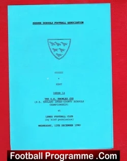 Sussex v Kent 1990 - Under 14 Schoolboys at Lewes FC - football programme