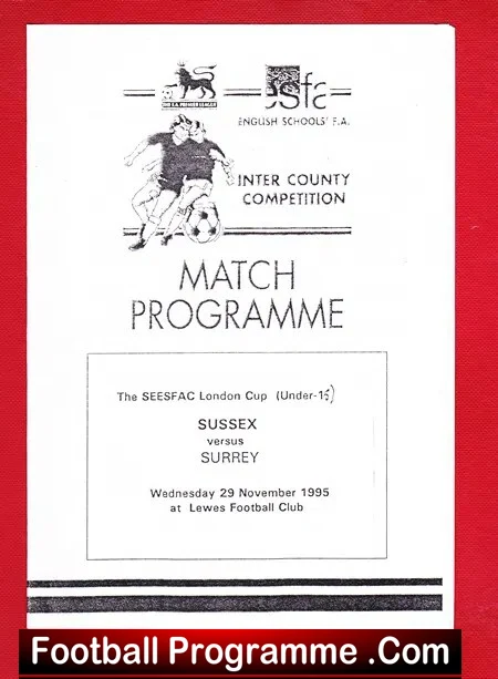 Sussex v Surrey 1995 – U15 Schoolboys at Lews FC – Schools