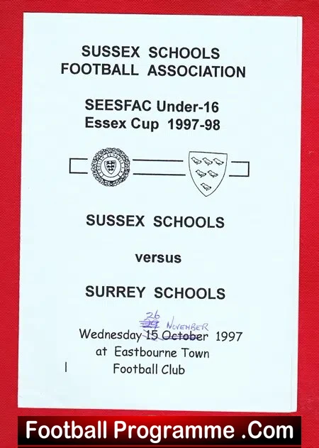 Sussex v Surrey 1997 – Schoolboys U16 Eastbourne Town