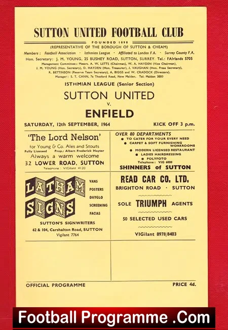 Sutton United v Enfield 1964 – Isthmian League