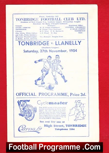 Tonbridge v Llanelly 1954 – Southern League 1950s